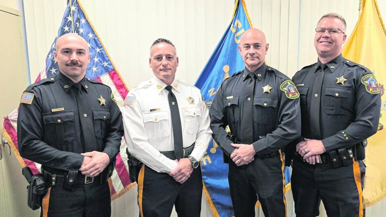 <b>Sussex County Sheriff Michael Strada is shown with Undersheriff Matthew Avenatti, Sgt. John Freykar, Sheriff’s Officer Ken Farber, Sheriff’s Officer Christopher Centrelli, Investigator William Cisko.</b>