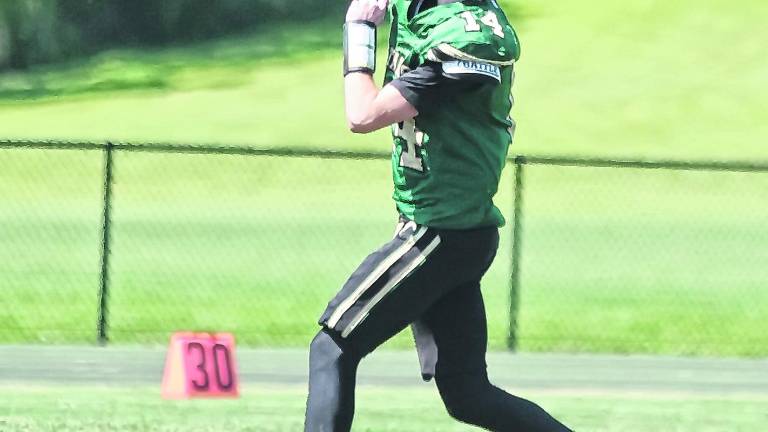 Sussex Tech quarterback Joey Scarpone throws the ball.